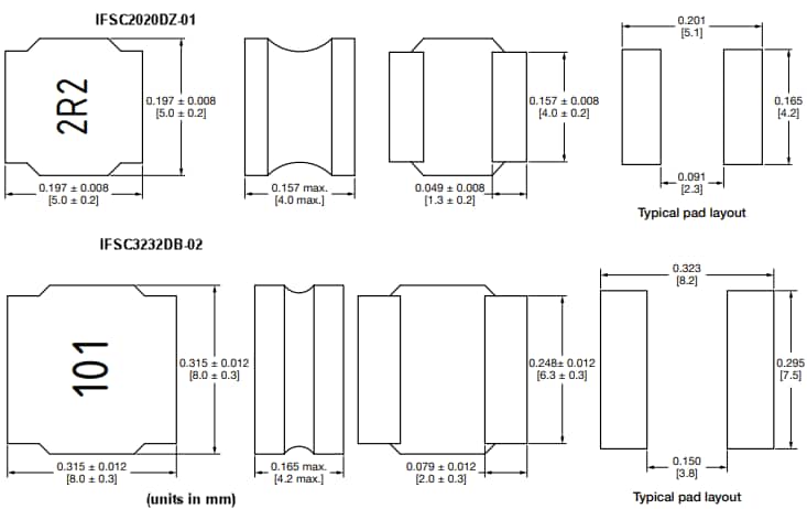 Mechanical Drawing - Vishay / Dale IFSC2020DZ-01 & IFSC3232DB-02 Power Inductors