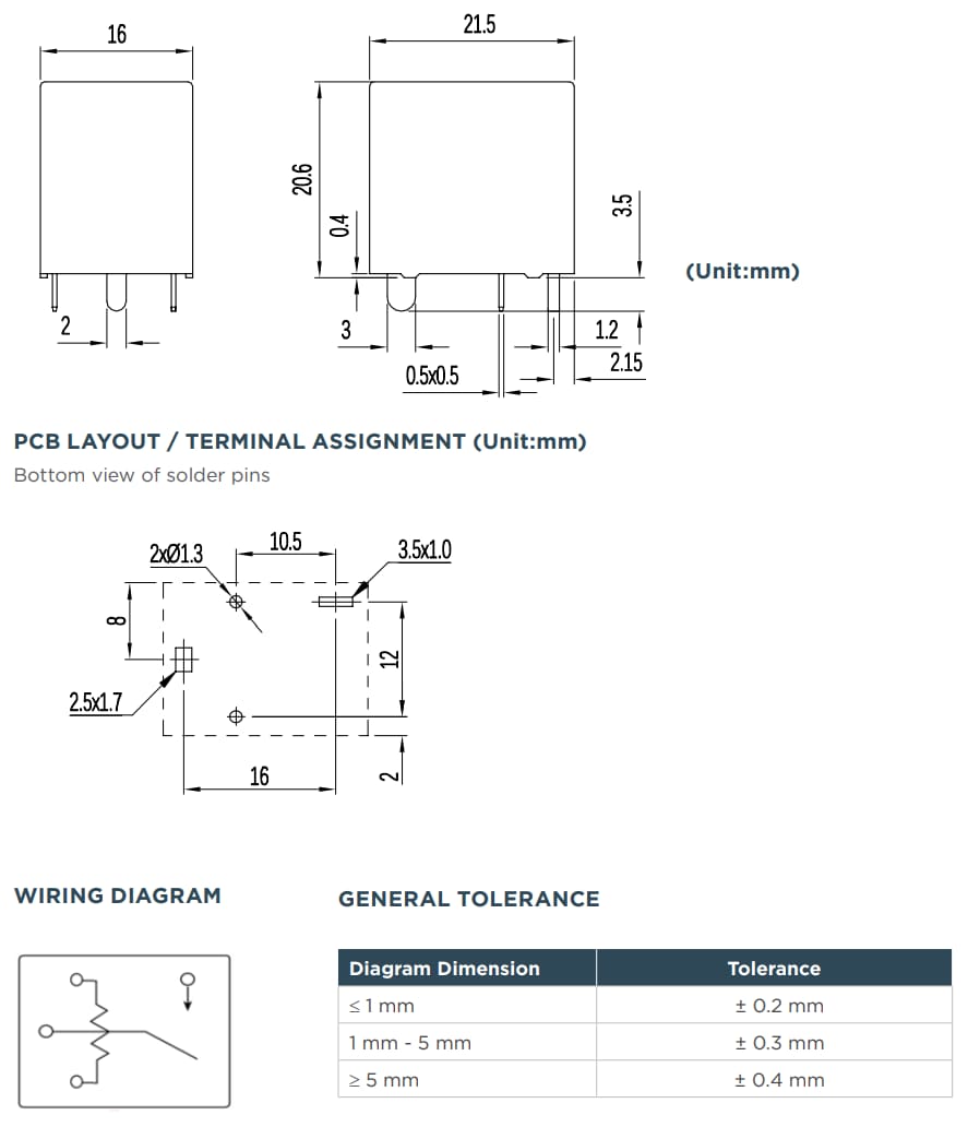 機械製圖 - TE Connectivity T9F PCB功率繼電器