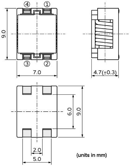 機械製圖 - Murata Electronics UCMH90共模扼流線圈/雜訊濾波器