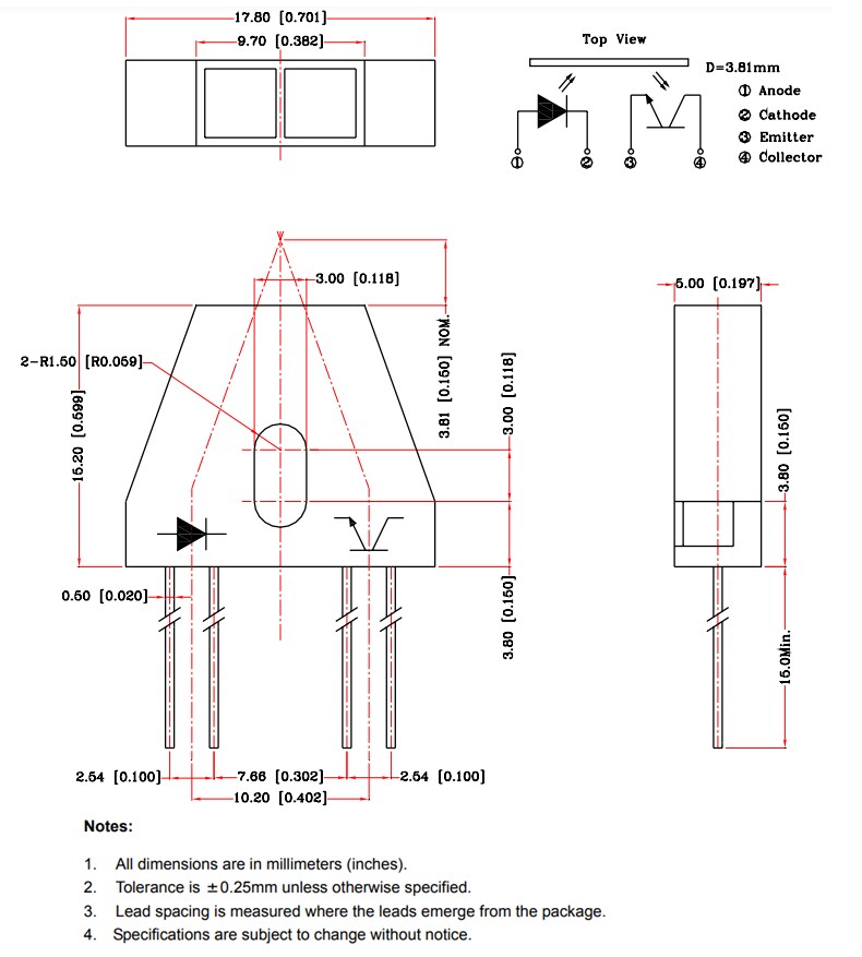Mechanical Drawing - American Bright LED BPR-301 Optical Switch