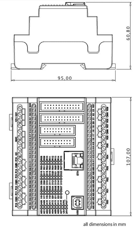 Mechanical Drawing - Industrial Shields Controllino MEGA Programmable Logic Controllers