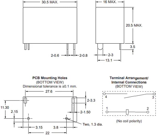 機械製圖 - Omron Electronics G6QG PCB功率繼電器
