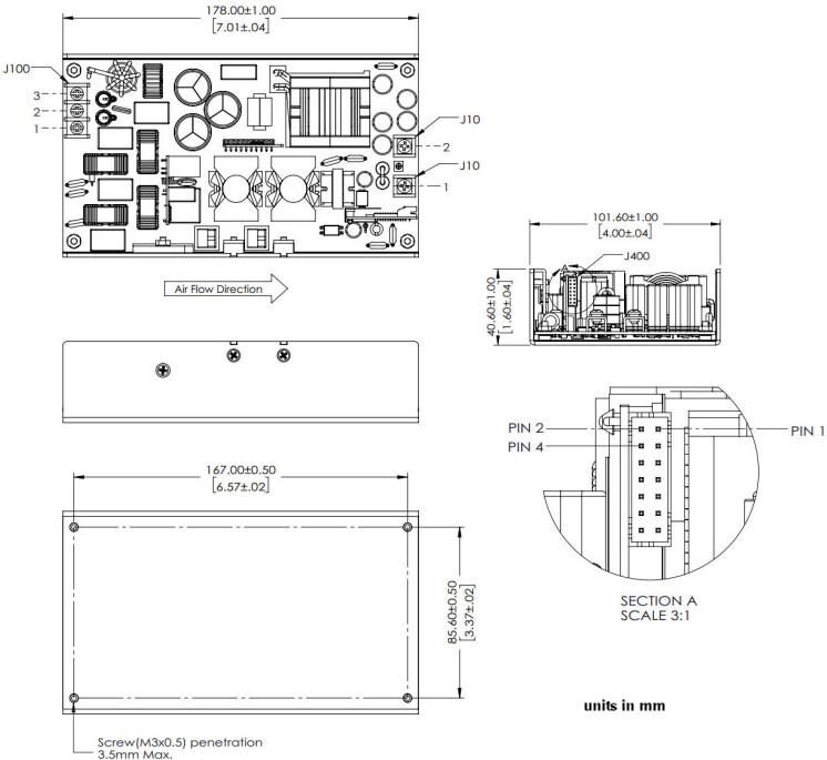 Mechanical Drawing - Advanced Energy / SL Power NCF660 Medical Power Supplies