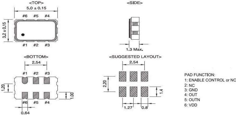 Mechanical Drawing - ECS OECS-500-CDX-2514 Low Jitter LVDS Oscillator