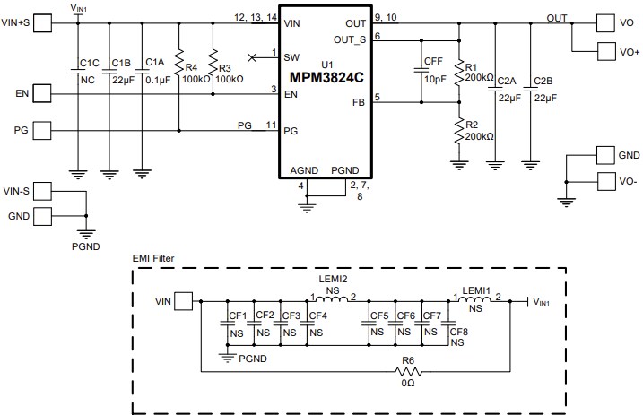 Schematic - Monolithic Power Systems (MPS) EVM3824C-PA-01A 6V Step-Down Evaluation Board