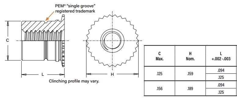 Mechanical Drawing - PEM TMSO4™ Self-Clinching Standoffs