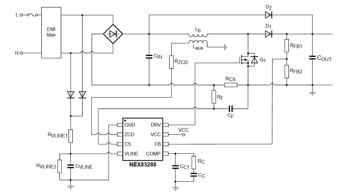 Application Circuit Diagram - Nexperia NEX8x88 Power Factor Correction (PFC) Controllers