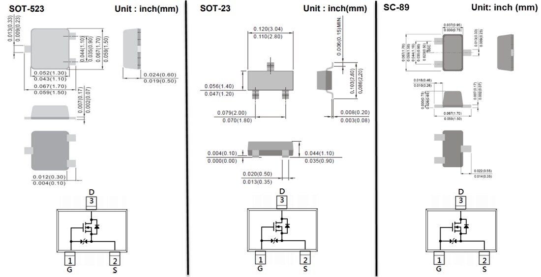 Mechanical Drawing - PANJIT 50V Enhancement Mode MOSFETs