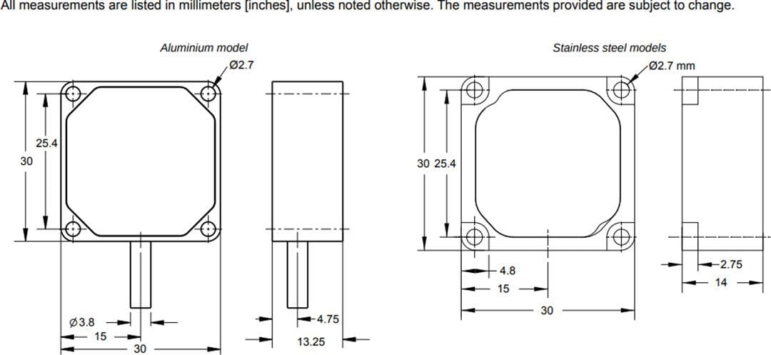 Mechanical Drawing - Banner Engineering QM30VT3 3-Axis Vibration Sensors