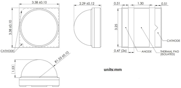 機械製圖 - Lumileds LUXEON HL2X-V高功率圓頂發光器
