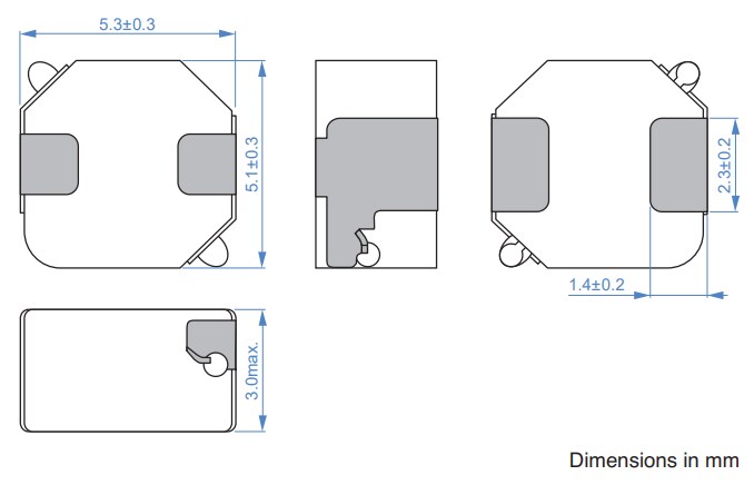 Mechanical Drawing - TDK SPM5030VC-D Wound Metal Automotive Inductors