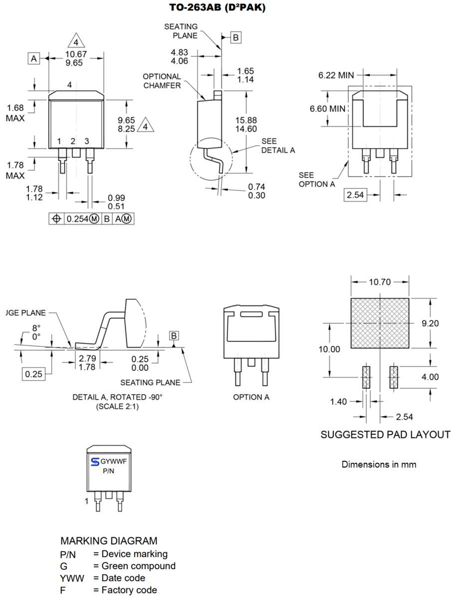 機械製圖 - Taiwan Semiconductor TLDxxAH瞬態電壓抑制器 (TVS) 二極體