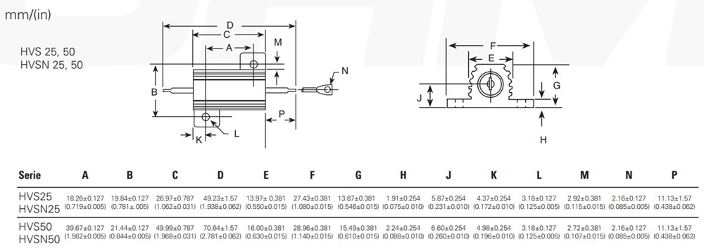 Mechanical Drawing - Ohmite HVS Aluminum-Housed Resistors