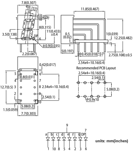 機械製圖 - Kingbright SA32單位數直角顯示器