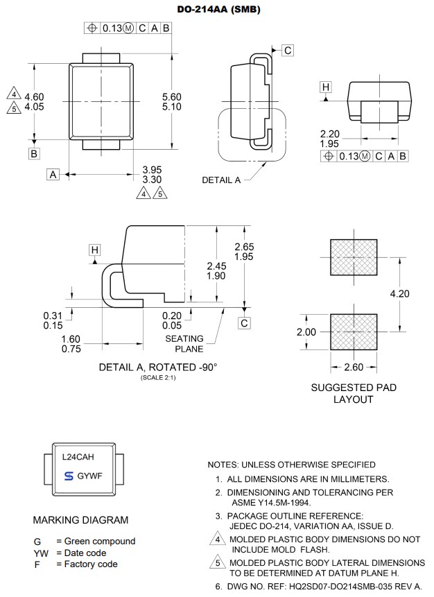 Mechanical Drawing - Taiwan Semiconductor LSMB24CAH TVS Diode