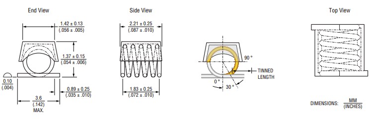 Mechanical Drawing - Bourns AC2213R Air Coil Inductors