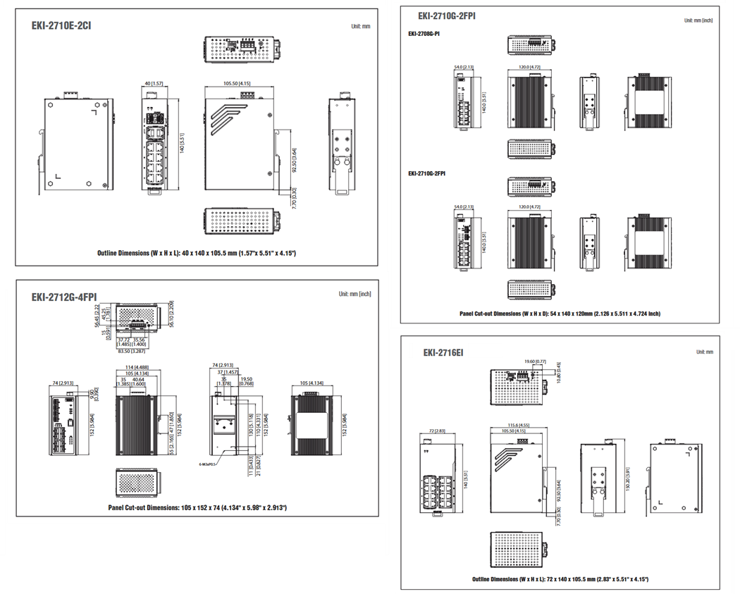 Mechanical Drawing - Advantech EKI-271x Industrial Unmanaged Switches