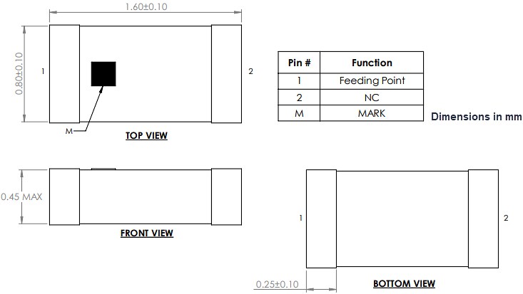 Mechanical Drawing - Abracon AANI-CH Automotive Chip Antennas