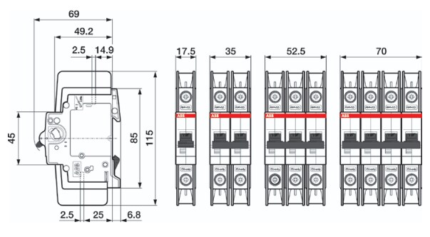 Mechanical Drawing - ABB System pro M compact® SU200MR Circuit Breakers