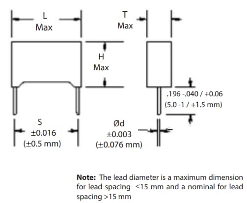 Mechanical Drawing - Cornell Dubilier / Knowles 160 Series Radial Box Metallized Capacitors