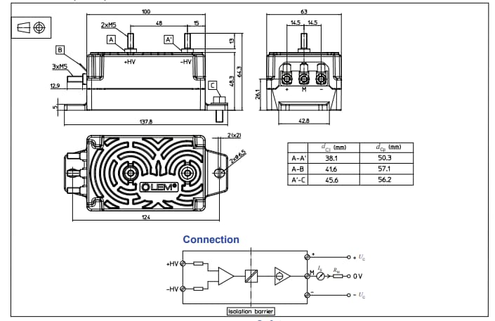 Mechanical Drawing - LEM DVL Voltage Transducers