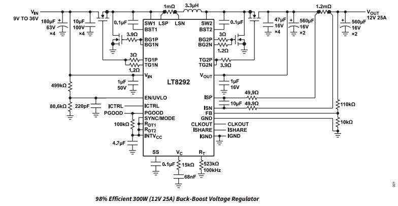 Application Circuit Diagram - Analog Devices Inc. LT8292 4-Switch Synchronous Buck-Boost Controllers