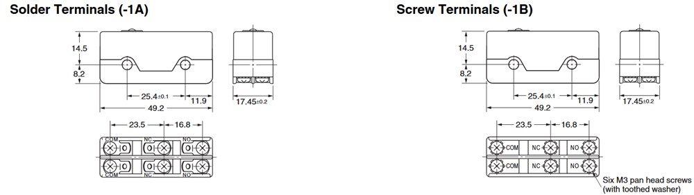 Mechanical Drawing - Omron Industrial Automation DZ Special-Purpose Basic Switches