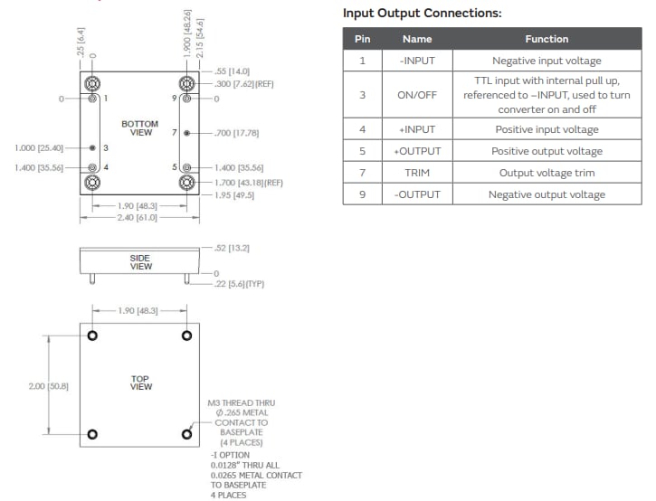 Mechanical Drawing - Calex MXW Isolated 500W Half-Brick DC/DC Converters