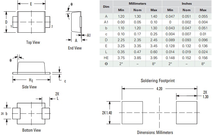 機械製圖 - Littelfuse SZSMF6L汽車TVS二極體