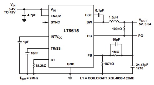 Application Circuit Diagram - Analog Devices Inc. LT8615 Monolithic Step-Down Switching Regulators