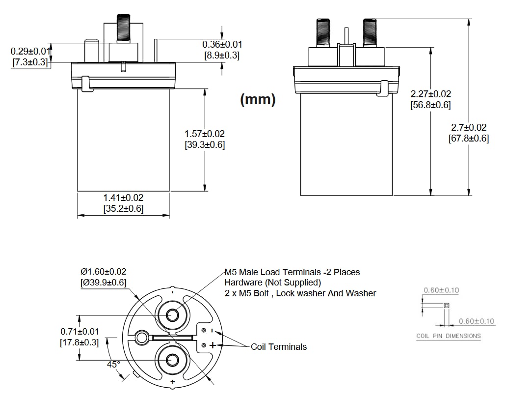 Mechanical Drawing - Altran Magnetics ASEV50 High-Voltage DC Contactors