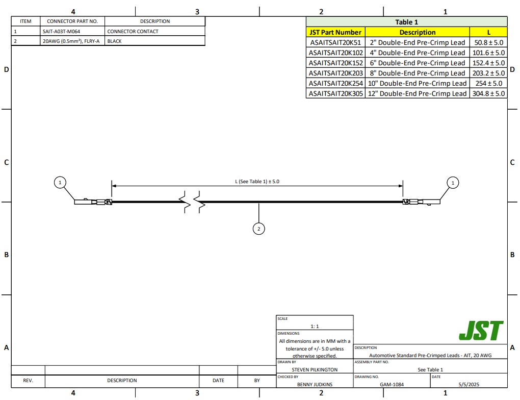 JST Connectors AIT Automotive Rectangular Cable Assemblies