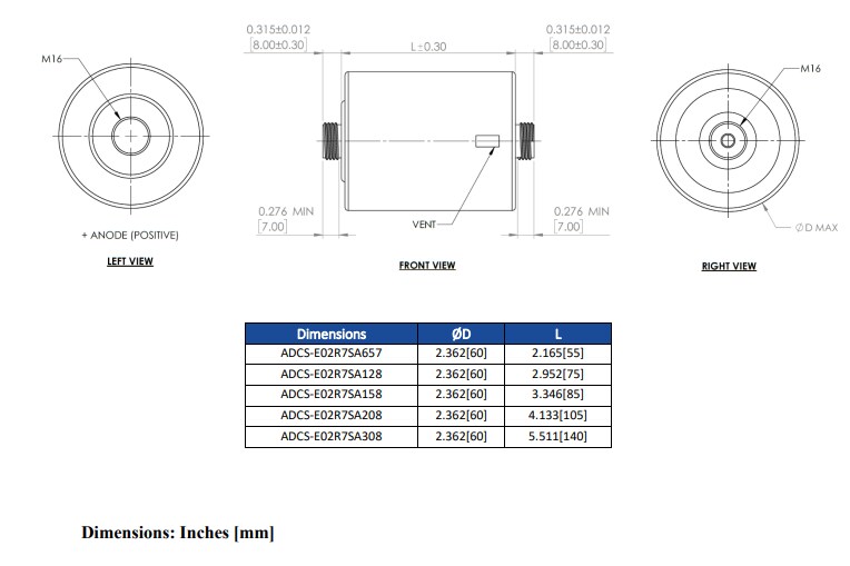 Mechanical Drawing - Abracon ADCS-E02R7S High-Capacitance EDLC Supercapacitors