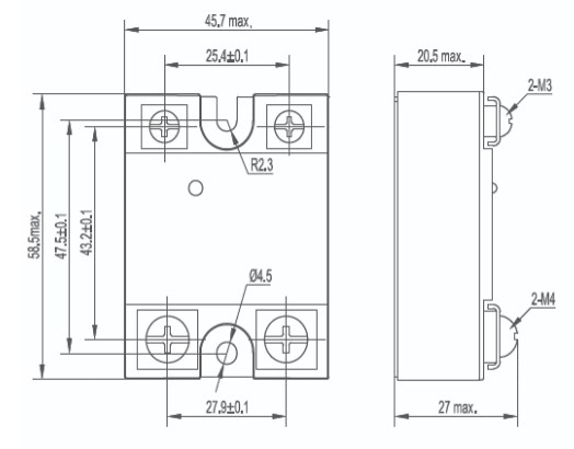 Mechanical Drawing - Altran Magnetics ASR-SJ Single-Phase DC Output Solid-State Relays