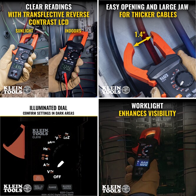 Infographic - Klein Tools CL810 600A Auto-Ranging Digital Pro Clamp Meter