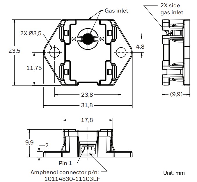Mechanical Drawing - Honeywell BES LITE Battery Safety Electrolyte Detector