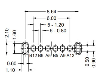 Mechanical Drawing - Kycon KUSBV67X 6-Pin USB Connector
