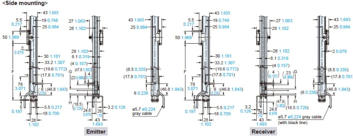 Mechanical Drawing - Panasonic Industrial Automation SF4D-H20 Safety Light Curtains