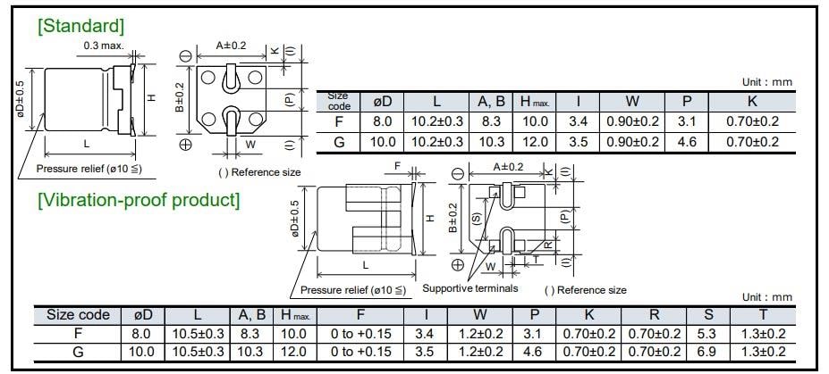 機械製圖 - Panasonic EEH-ZVU導電聚合物混合型電容器