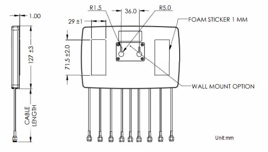 Mechanical Drawing - Maxtena MEA-9in1-AM Adhesive Mount Antenna