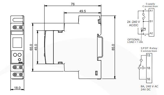 Mechanical Drawing - Trumeter TS795x Digital Multi-Function Time Relays