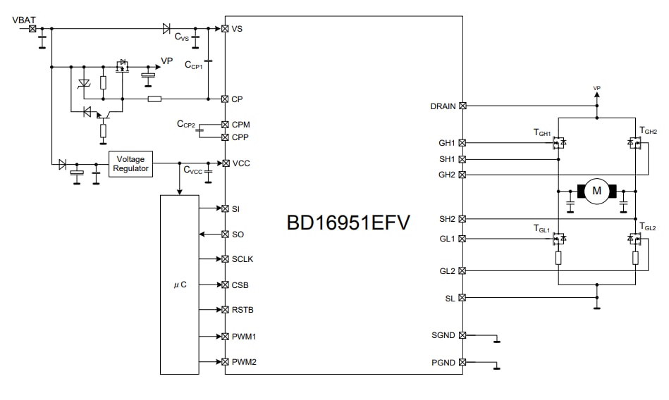 Application Circuit Diagram - ROHM Semiconductor BD16951EFV-M 2-channel Half-Bridge Gate Driver