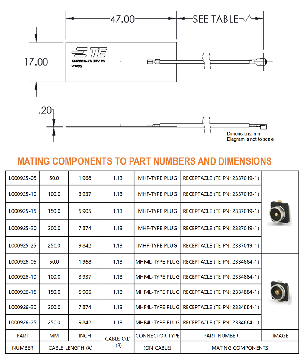 Mechanical Drawing - TE Connectivity LoRaWAN LPWAN 433MHz Combination FPC Antennas