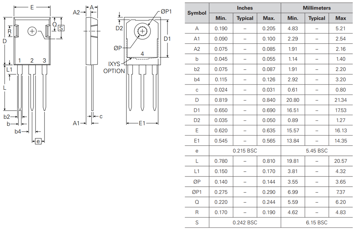 Mechanical Drawing - IXYS IXFH34N65X2W Power MOSFET