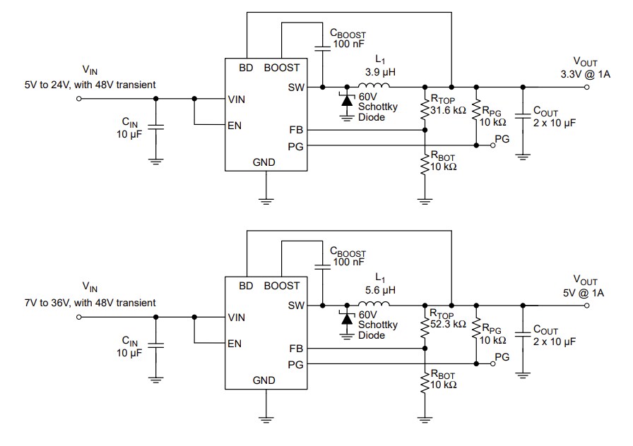 Application Circuit Diagram - Microchip Technology MCP16364 Step-Down DC-DC Converters