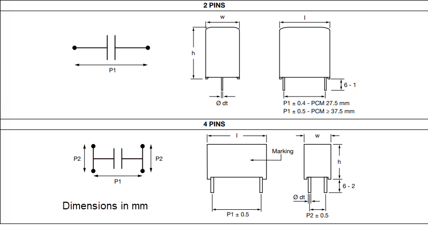 機械製圖 - Vishay / Roederstein MKP1848e DC-Link薄膜電容器