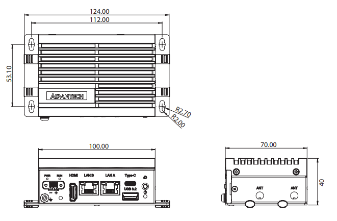 Mechanical Drawing - Advantech UNO-2271G V3 Pocket-Size Edge IoT Gateway