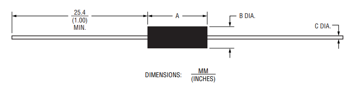 Mechanical Drawing - Bourns UB Riedon™ Miniature Silicone Coated Resistors