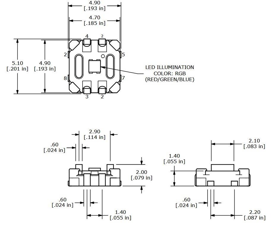 Mechanical Drawing - E-Switch TL3220 Tactile Switches
