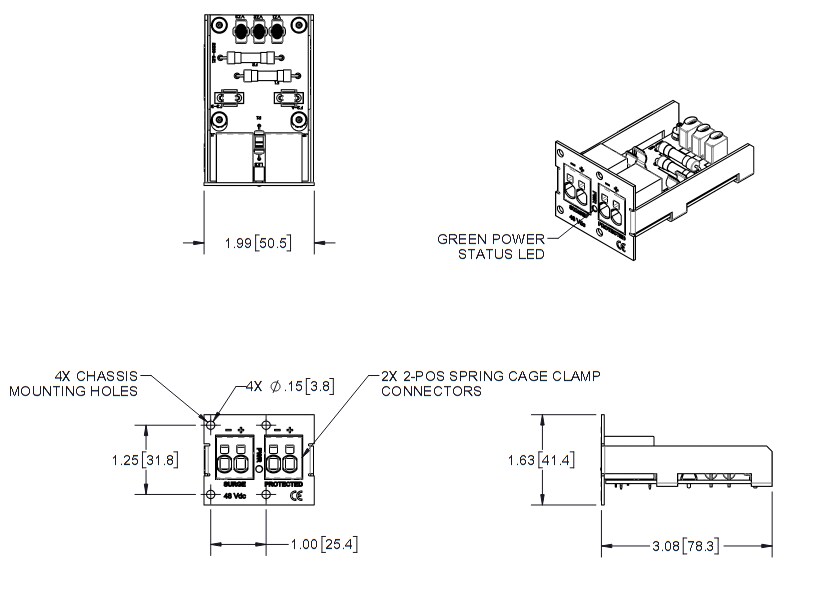 Mechanical Drawing - ZZZ-Transtector CPX DC Defender 24V & 48V SPD Modules
